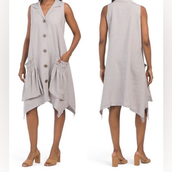 For Cynthia Dresses & Skirts - For Cynthia Linen Blend Lagenlook Sleeveless A-Line Tunic Shirt Dress Size S